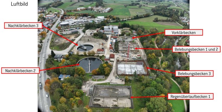 Verbesserungsbeitrag - Luftbild Kläranlage mit Beschreibung